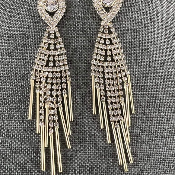 Rhinestone Earrings Dangling for Women Sparkly Silver Dangle Earrings Girls Long - Picture 3 of 3